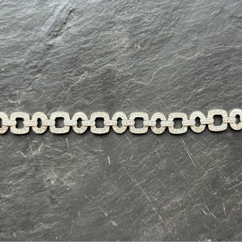Charles Winston SS/RH Clear Pave Link Bracelet, 7”, New with papers